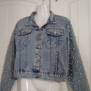 Women's Denim Jacket with pearl detail